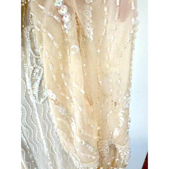 Vintage Oleg Cassini Silk Sequin Beaded Formal Dress Size 14 Blush Pink 1980s - Picture 6 of 11